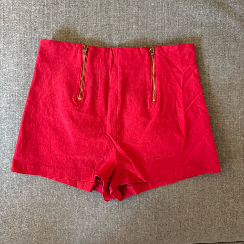 Charlotte Russe Red High Waist Shorts with Gold Zippers